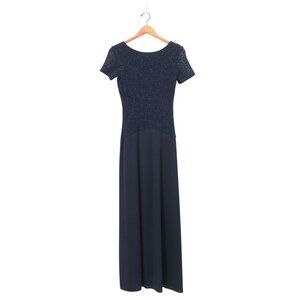 NWT JS Collections Navy Blue Long Low Cut Scoop Back Short Sleeve Gown Dress 8